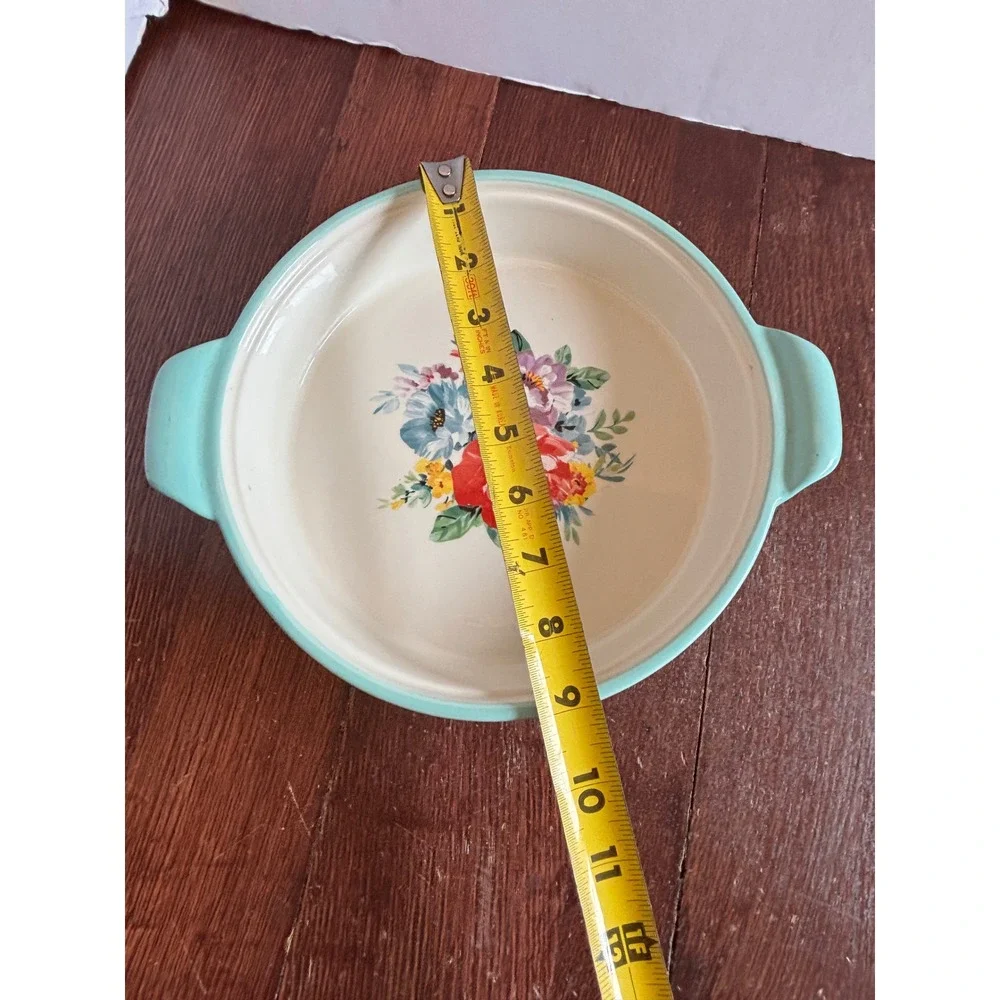 Pioneer Woman Breezy Blossom Round Baker Teal Stoneware 9